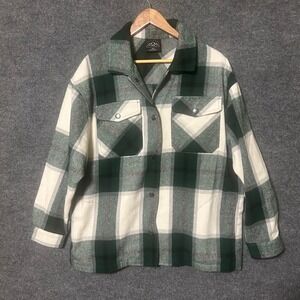 HFX Plaid Shacket Oversized Button Up Flannel Shirt Jacket Green Cream M‎